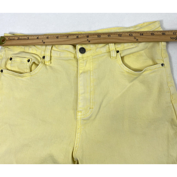 Anniewear Jeans Womens Large Faded Butter Yellow Denim Straight Stretch Hi Rise - Picture 6 of 10